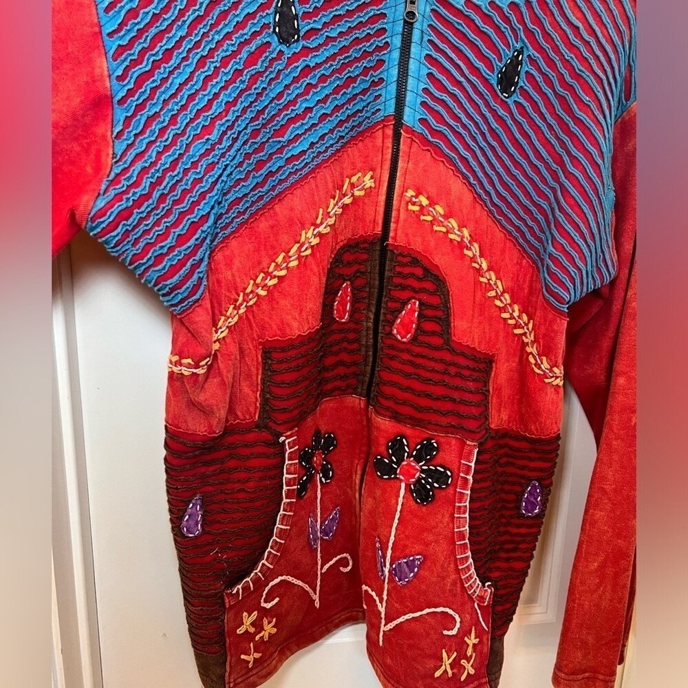 Rising International full zip‎ hooded jacket artsy whimsy boho unique women's L - Picture 7 of 8
